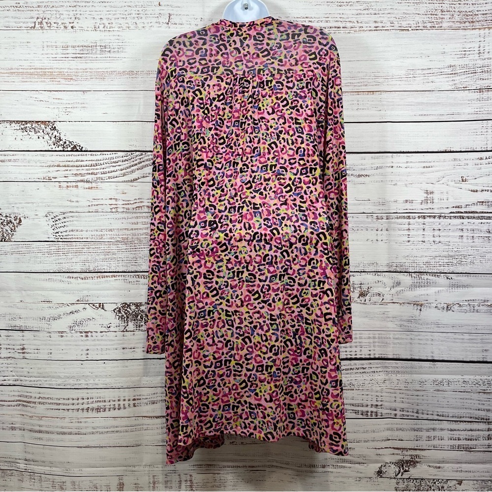 LOGO Lori Goldstein Pink Animal Print Open Cardigan - Picture 6 of 13